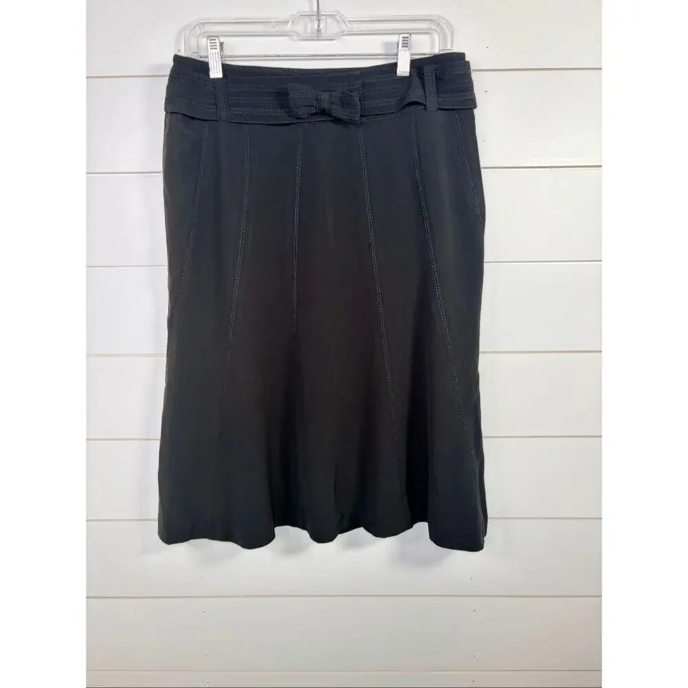 Karen Millen Women's Paneled Bow Belted Flared Hem Mini Skirt Black Size 6